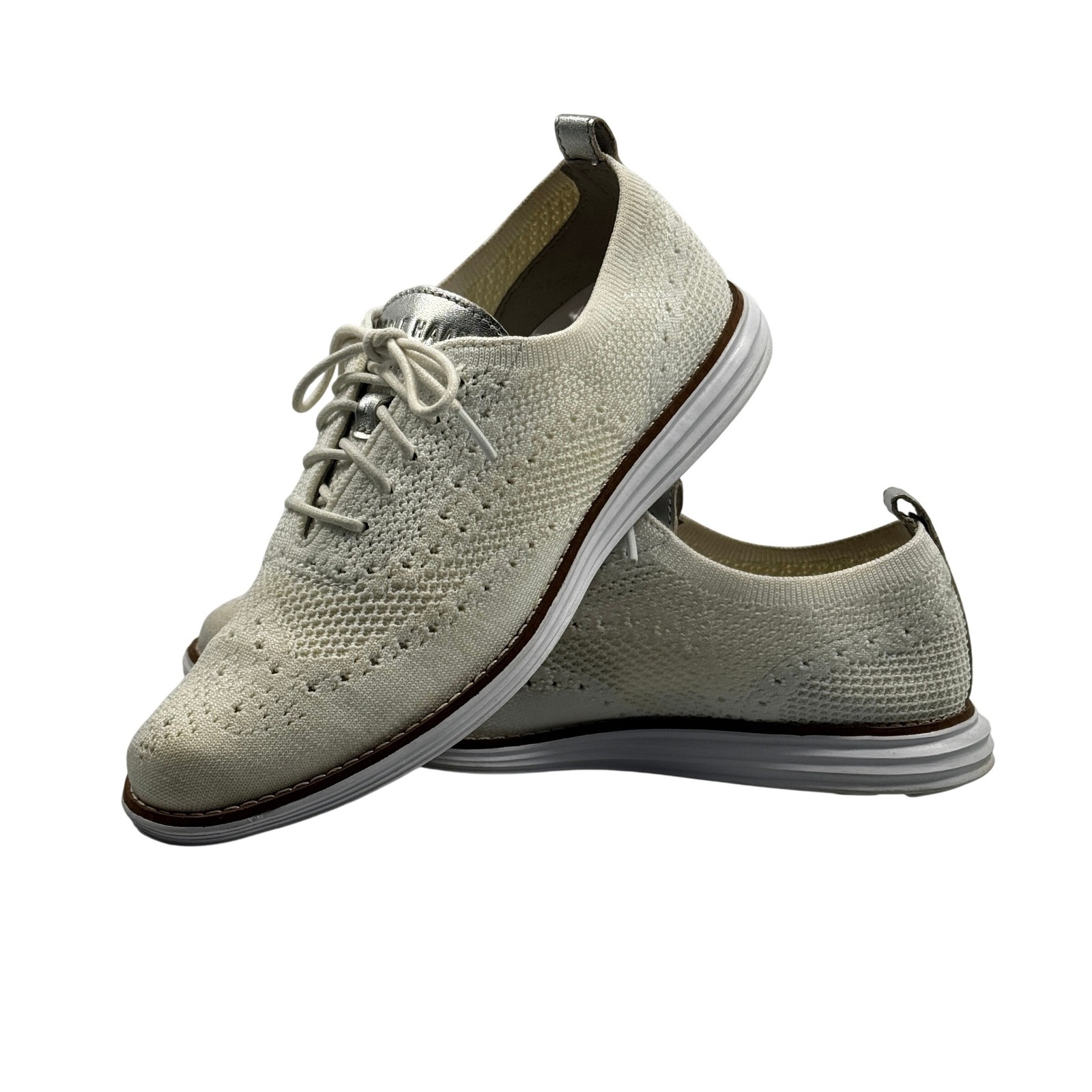 Cole Haan Originalgrand Women Oxfords 8b Ivory Knit Wingtip Lace Up